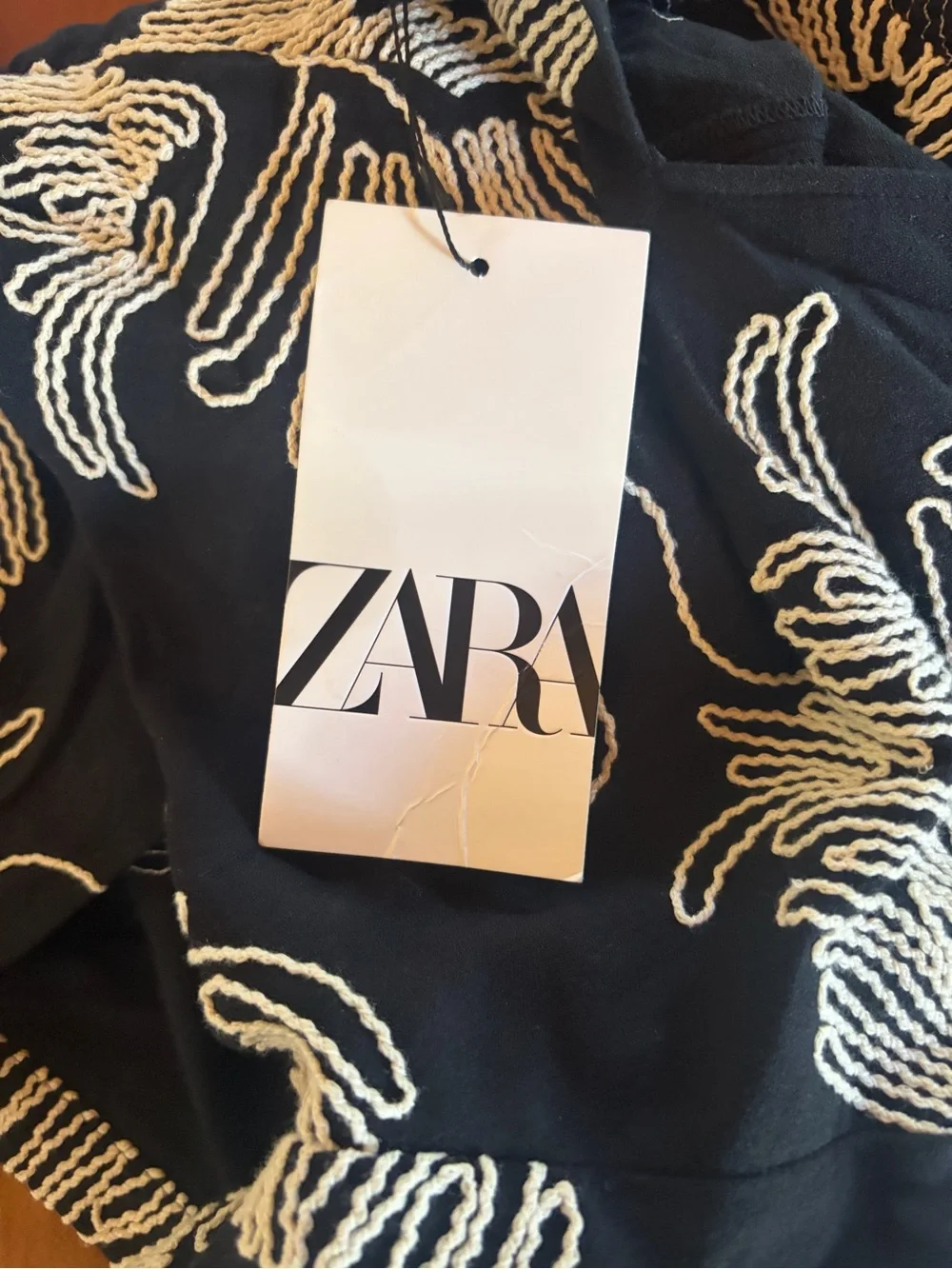 New with tags, Zara Black Floral Puff-Sleeve Blouse with Mock Neck